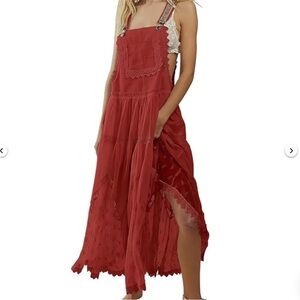 Red Tiered Maxi Dress with Embroidered and Lace Details